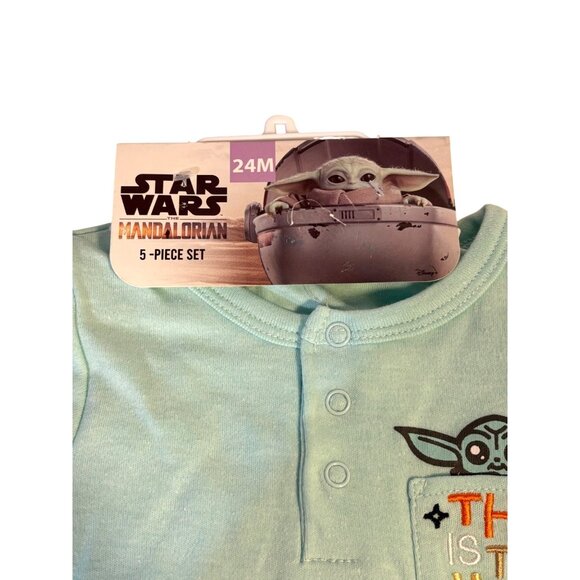 Star Wars Mandalorian Baby Yoda 5-Piece Set 24 Months With Bodysuits & Pants NWT - Picture 2 of 9